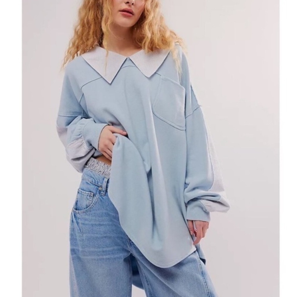 Free People Madeleine Sweatshirt Pullover Top Oversized Slouchy Collared sz M